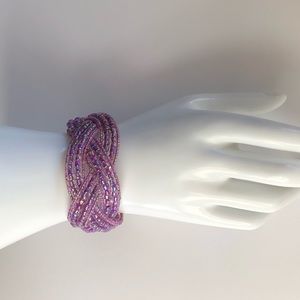 Braided Beaded Cuff Bracelet - Expandable